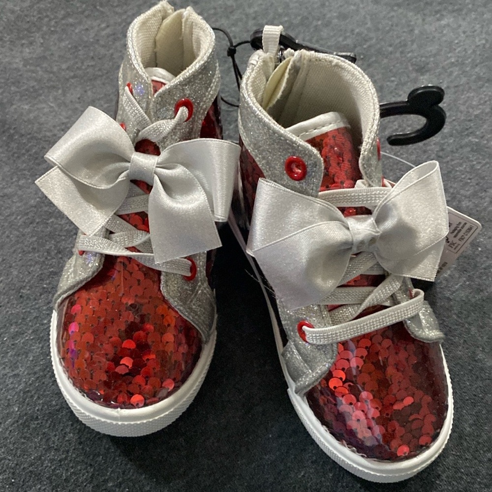 Sparkly Red and Silver Kids High-Top Sneakers
